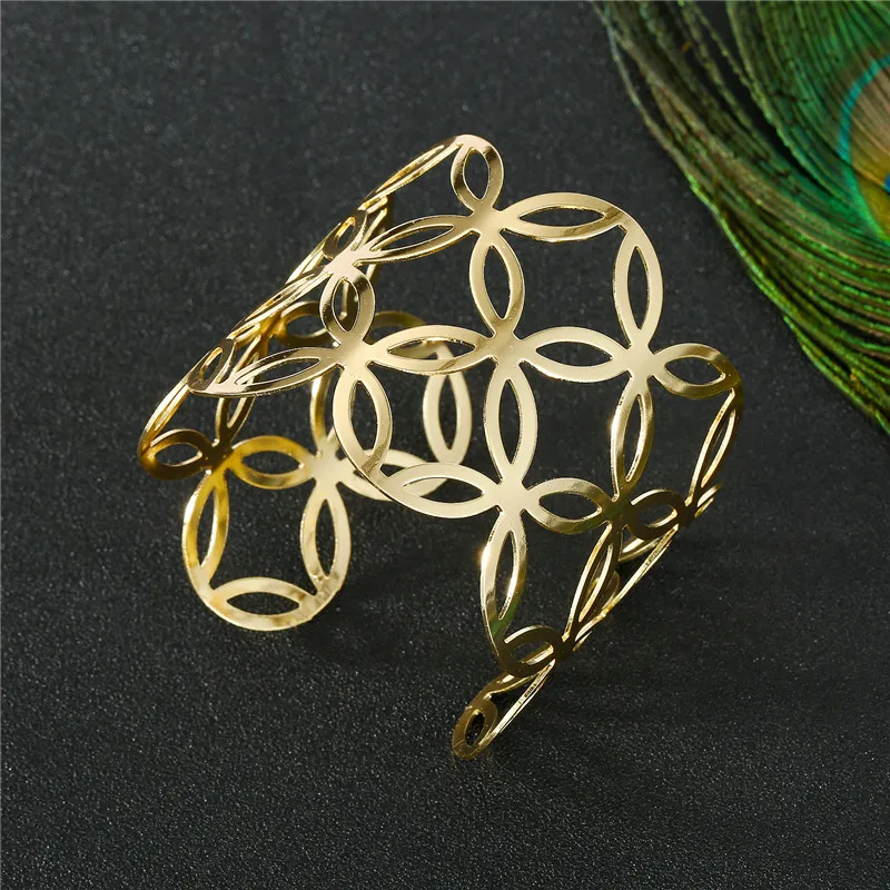 1PC Punk Geometric Hollow Wide Cuff Bracelets Bangles For Women Men Unisex Alloy Open Big Bangle Bracelet Fashion Jewelry B43