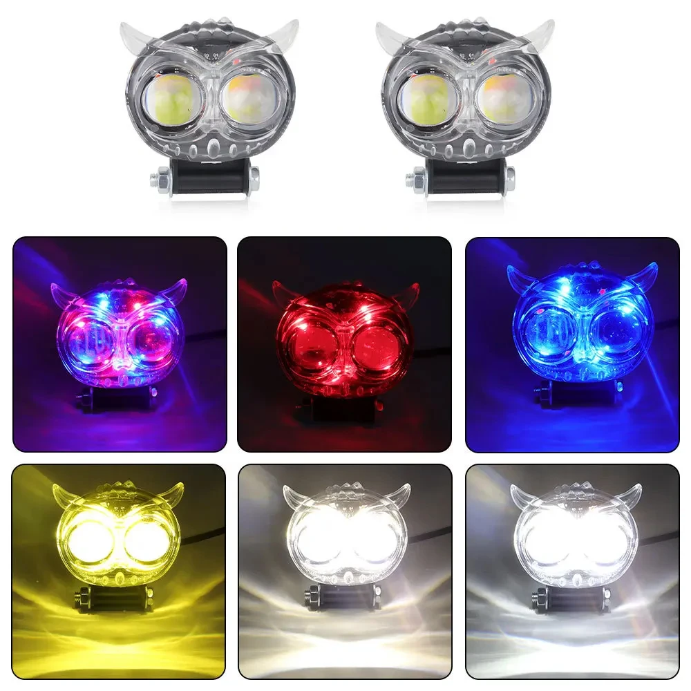 Motorcycle Dual Color Strobe Light Headlight RGB Fog Light 9V-85V 12W Projector Lens Spotlight LED Light Yellow White Flash