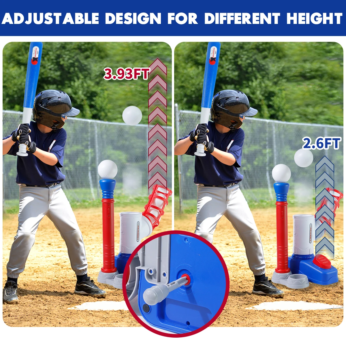 MQUDUO Boys Girls Baseball Batting Toy Set, 2 Ways Adjustable Tee Stand with Bat Ball and Glove Birthday Gift view 3