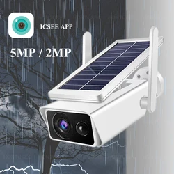 ICSEE 5MP WiFi Camera Solar Powered 2MP Battery Camera PIR Human Detection IP66 Waterproof Outdoor Wireless Security Camera
