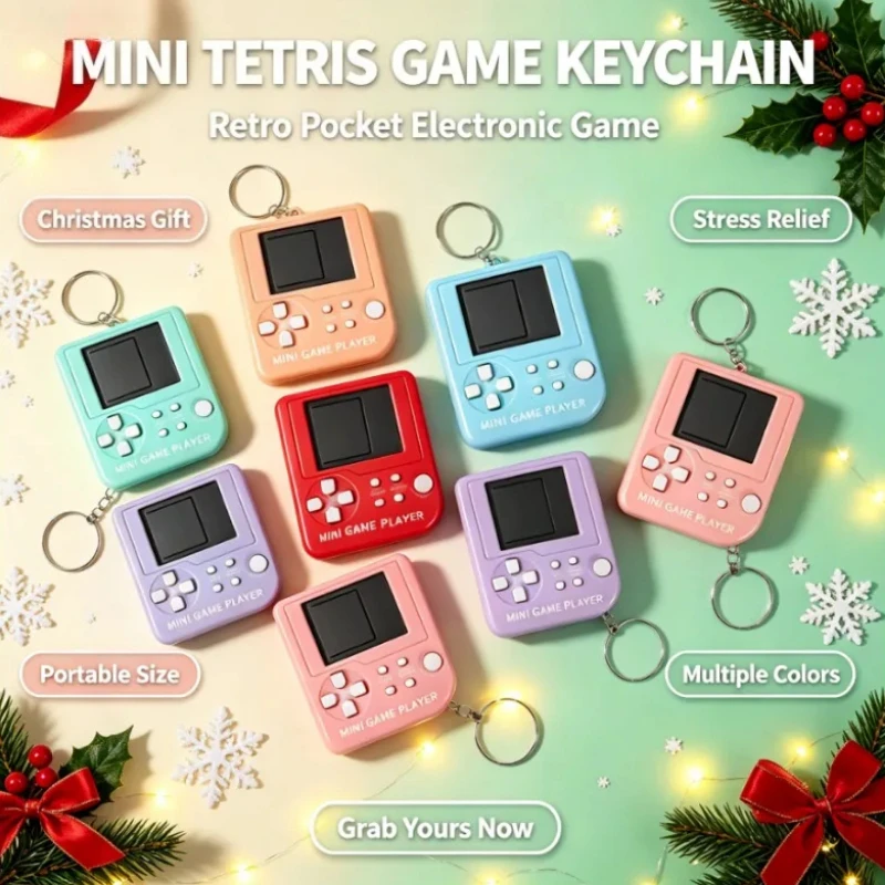 Compact Retro Mini Game Console Key Holder Classic Puzzle Video Game Portable Decorative Keychain Souvenir Gift