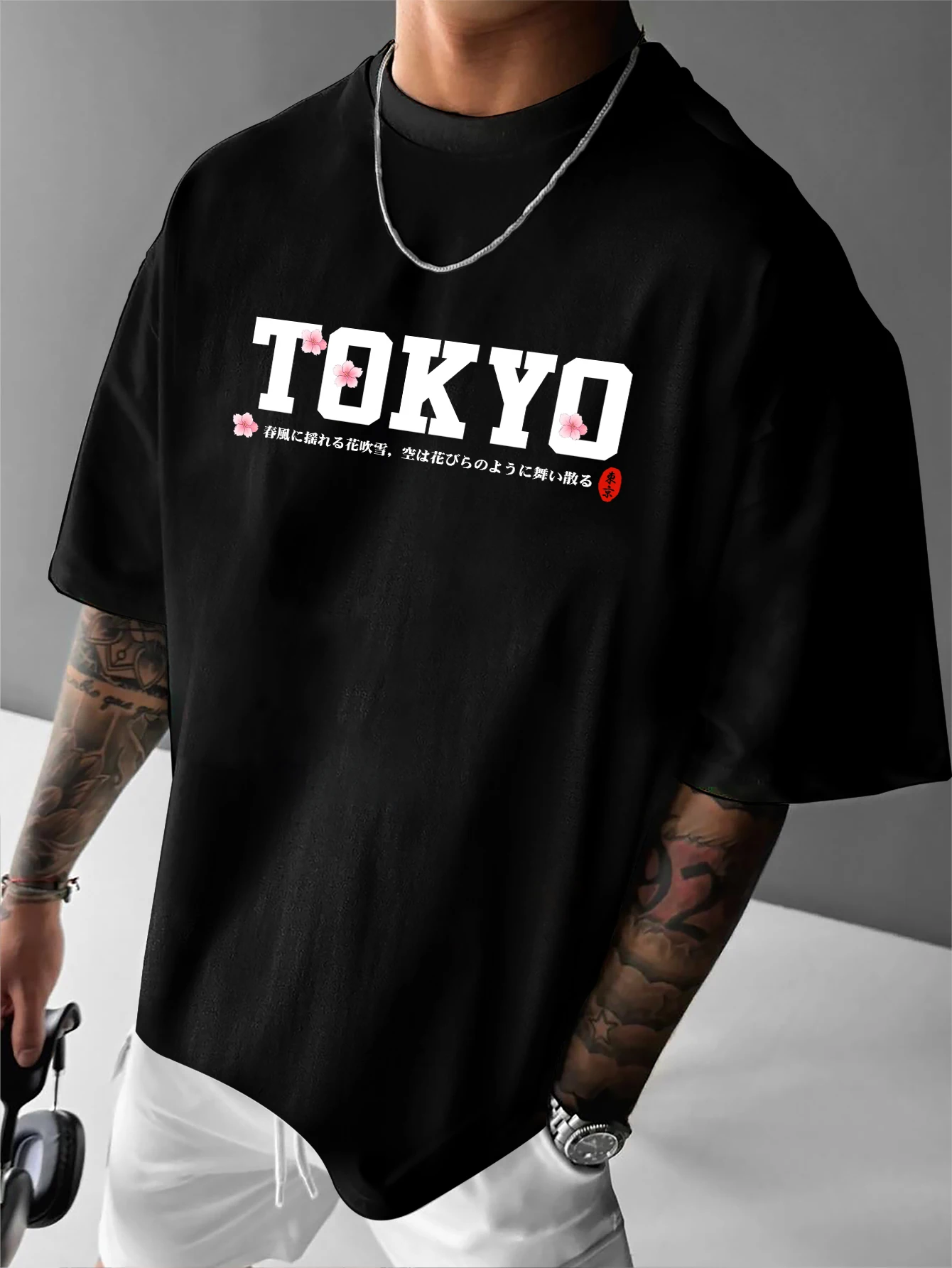 Printed T-shirt for Men New Summer Fashion Tokyo Japan Samurai Sakura Printed Tee Machine Washable S-XXL