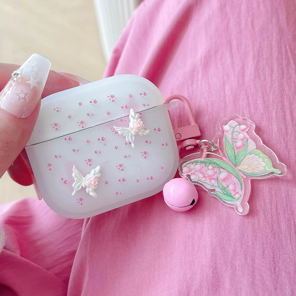 Corea Rosa Floreale 3D Farfalla Ciondolo Ornamento Caso per AirPods Pro 2 Opaco Auricolare Bluetooth Copertura Per Air Pods 1 2 3 Funda