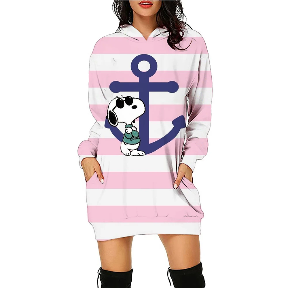 2024 New Women\'s Hoodie Dress Long Sleeve Hoodie Dress Autumn/Winter Snoopy Printed Casual Slimming Hoodie Dress