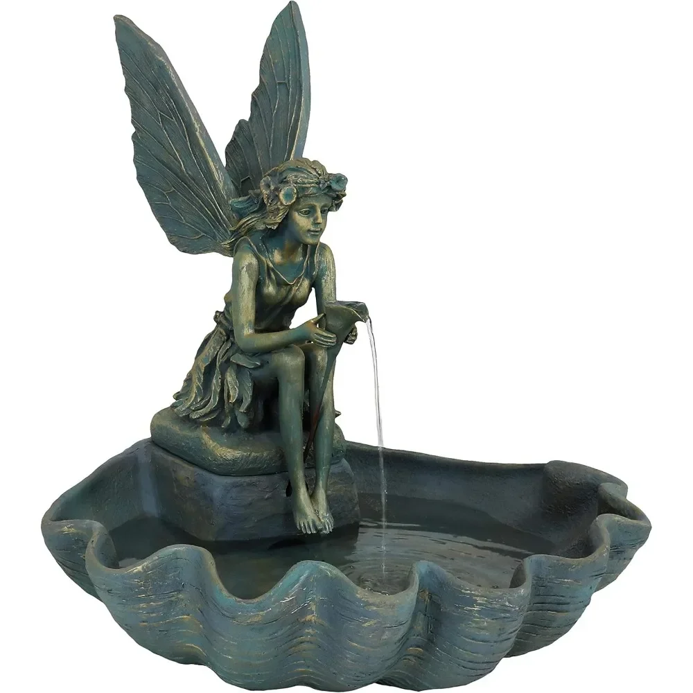 

Fairy Shell Outdoor Water Fountain - Waterfall Feature for The Patio, Lawn, or Yard - Bronze 30-Inch