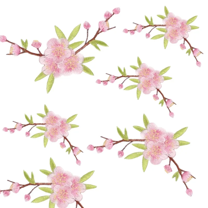 Pink Flower Plum Peach Blossom Embroidery Burning Edge Full Adhesive Clothing Accessories Spot Wholesale Ironing Sewing Supplies