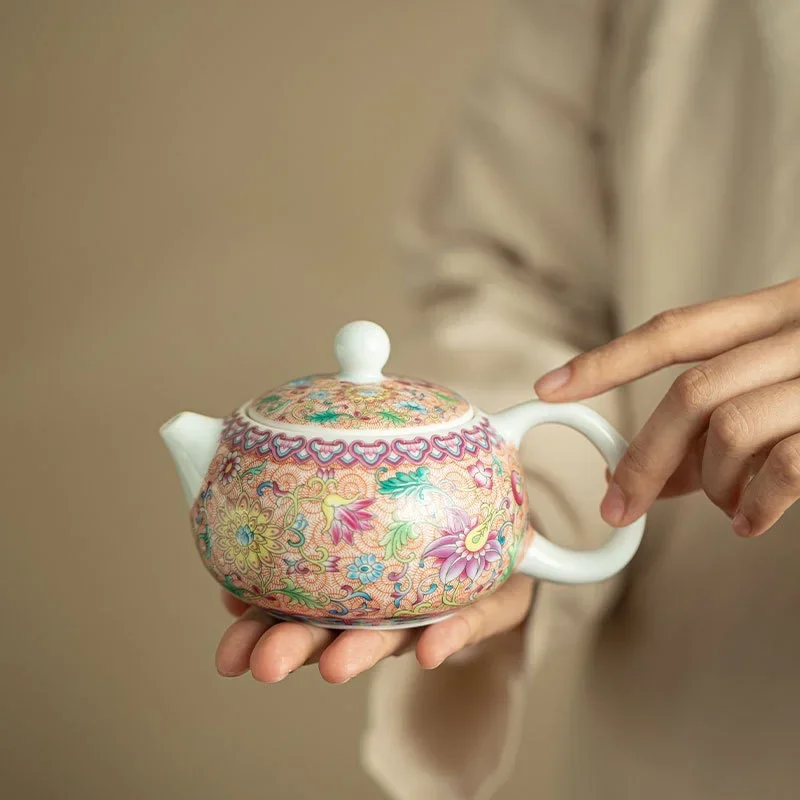 200ML New Chinese Style Shadow Blue Flower Enamel Color Pastel Xishi Pot Traditional Tea Bowl Ceramic Kung Fu Teapot Decoration