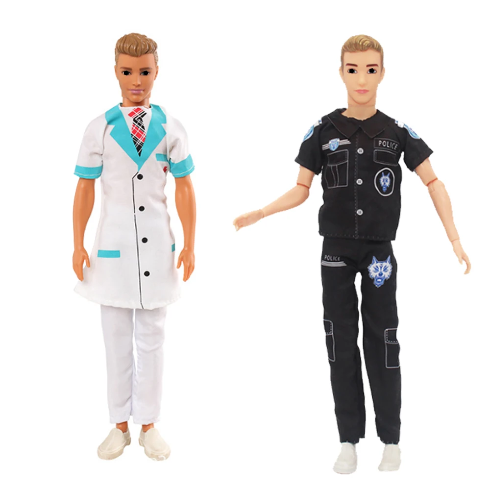 4-حزمة من ملابس الدمى الذكور مقاس 11.81 بوصة - الشيف، الكابتن، الطبيب، زي الشرطة للعب الأدوار وإكسسوارات الدمية المصنوعة من ملابس الدمية