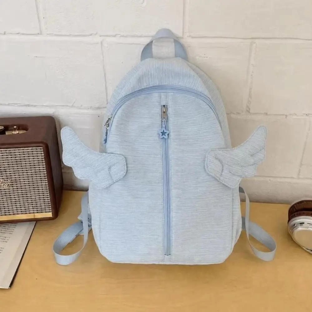 Y2k Süßer Engelsflügel-Rucksack, minimalistisch, mit mehreren Taschen, Nylon-Rucksack, große Kapazität, niedlicher Schulrucksack für Studenten, Alltagsrucksack – Detail 7