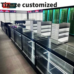 Customized-Shop Furniture Display Shelf Led Modern Glass Display Table Interior Design Cigar Store Smoke Shop Retail Dis