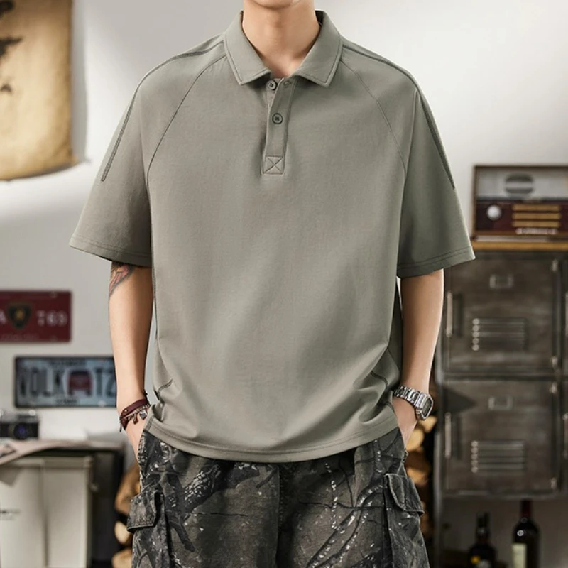 

Summer new trendy polo shirt short sleeved men's loose and versatile Korean version lapel elastic short sleeved t-shirt