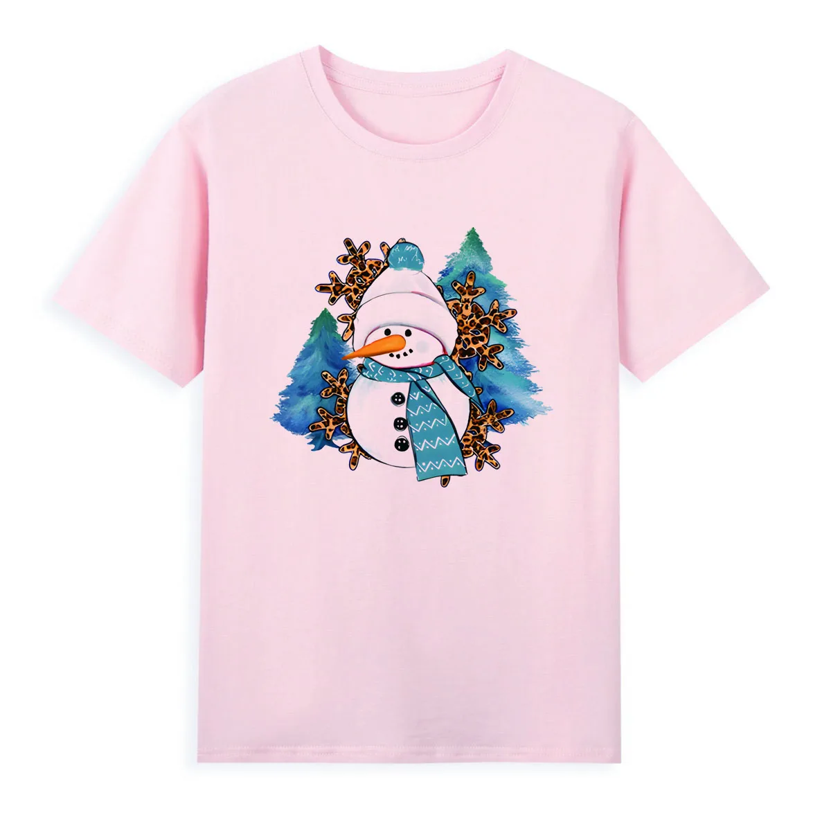 Cute Snowman Christmas T-shirt New Style Pink Shirts Original Brand Women Summer Tops