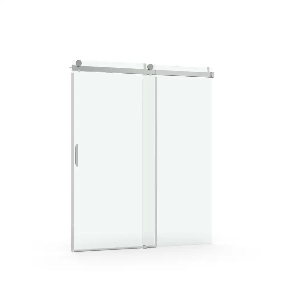 56-60 بوصة عرض × 76 بوصة باب دش منزلق ناعم ومغلق بدون إطار مع زجاج مقسى 3/8 بوصة من النيكل المصقول