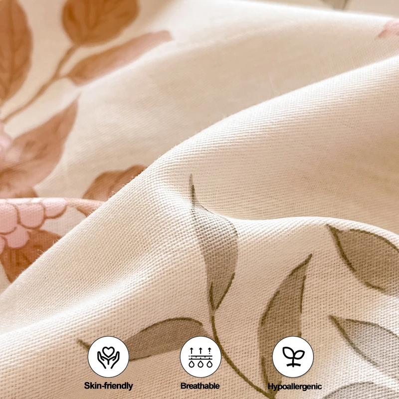 100% Cotton Duvet Cover Set - Luxury Floral Print, Breathable Sweat-Absorbent Bedding Set (1 Duvet Cover 2 Pillowcases)