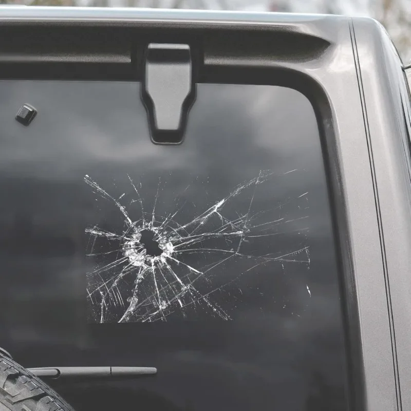 1pc Prank Fake Broken Glass Sticker 3D Simulated Cracked Window Decal Funny Car Window Decor Sticker