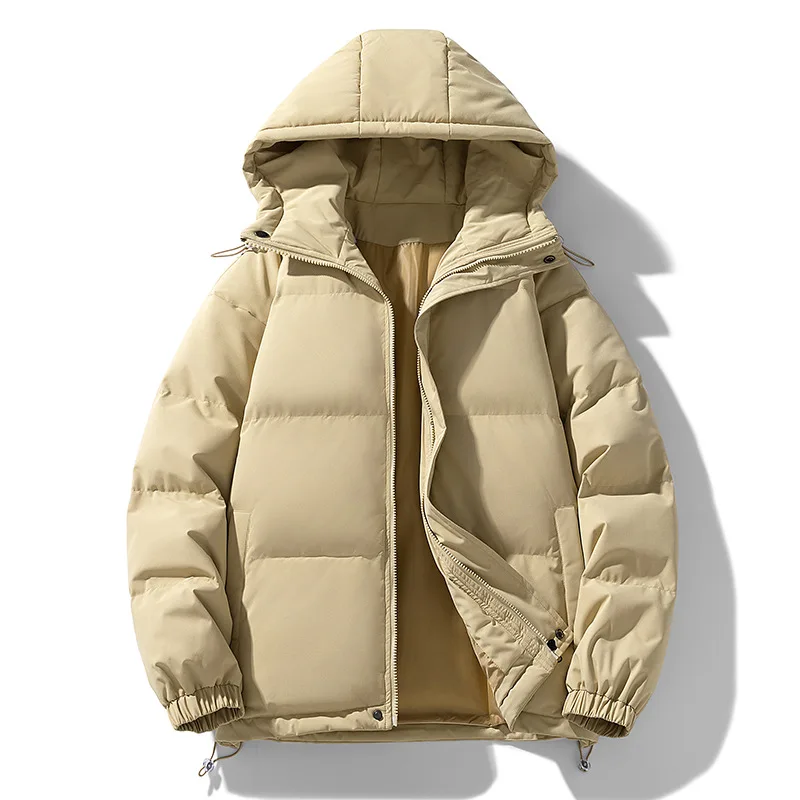 Wnter 2026 New Fashion Winter Men's Solid Color Simple Basic Casual Trendy Loose Hooded Quilted Jackets Male Clothes Coats Tops