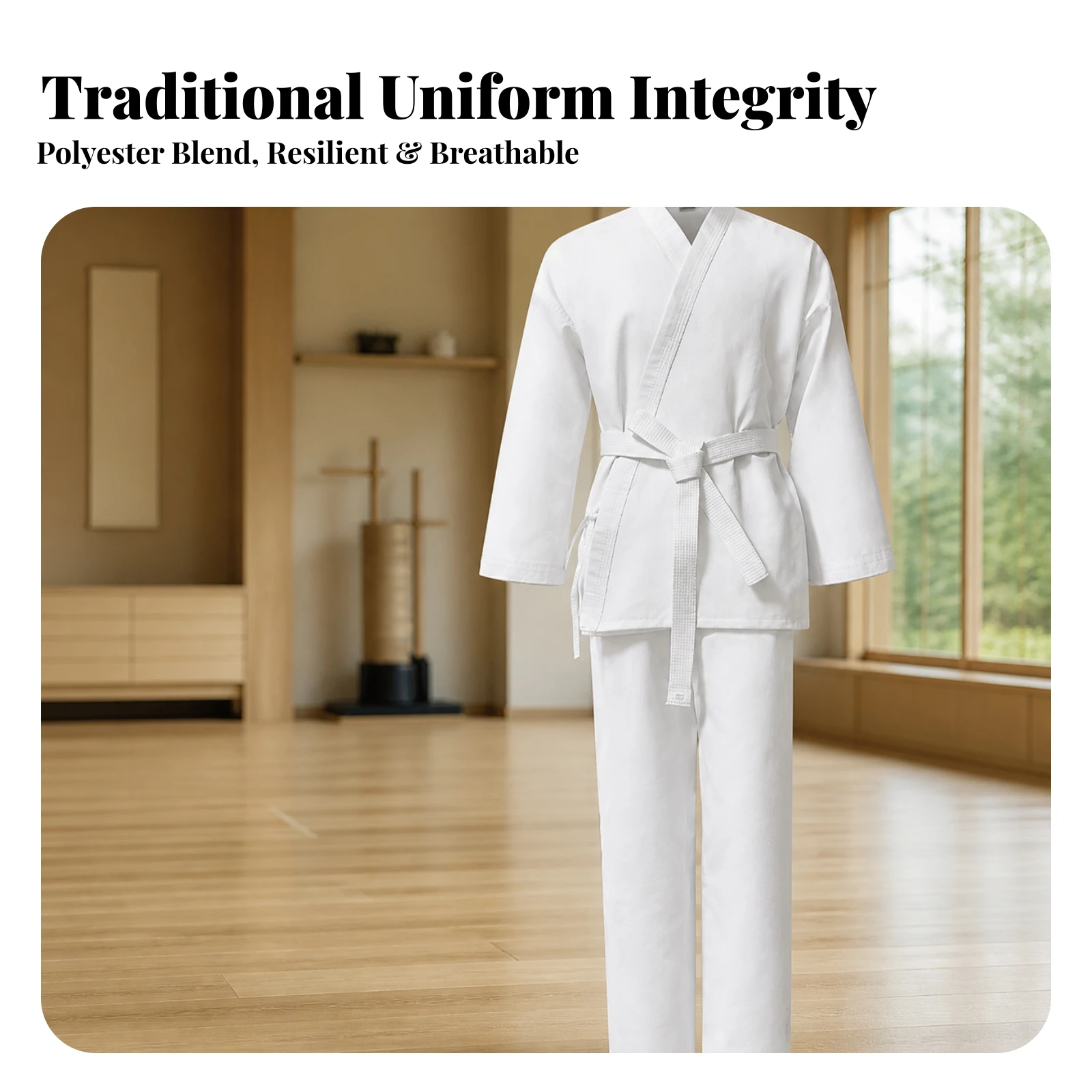 Karate Uniform with Belt Striped Karate Gi Combat Arts Uniform Lightweight Apparel Long-Lasting for Beginners, Dojo