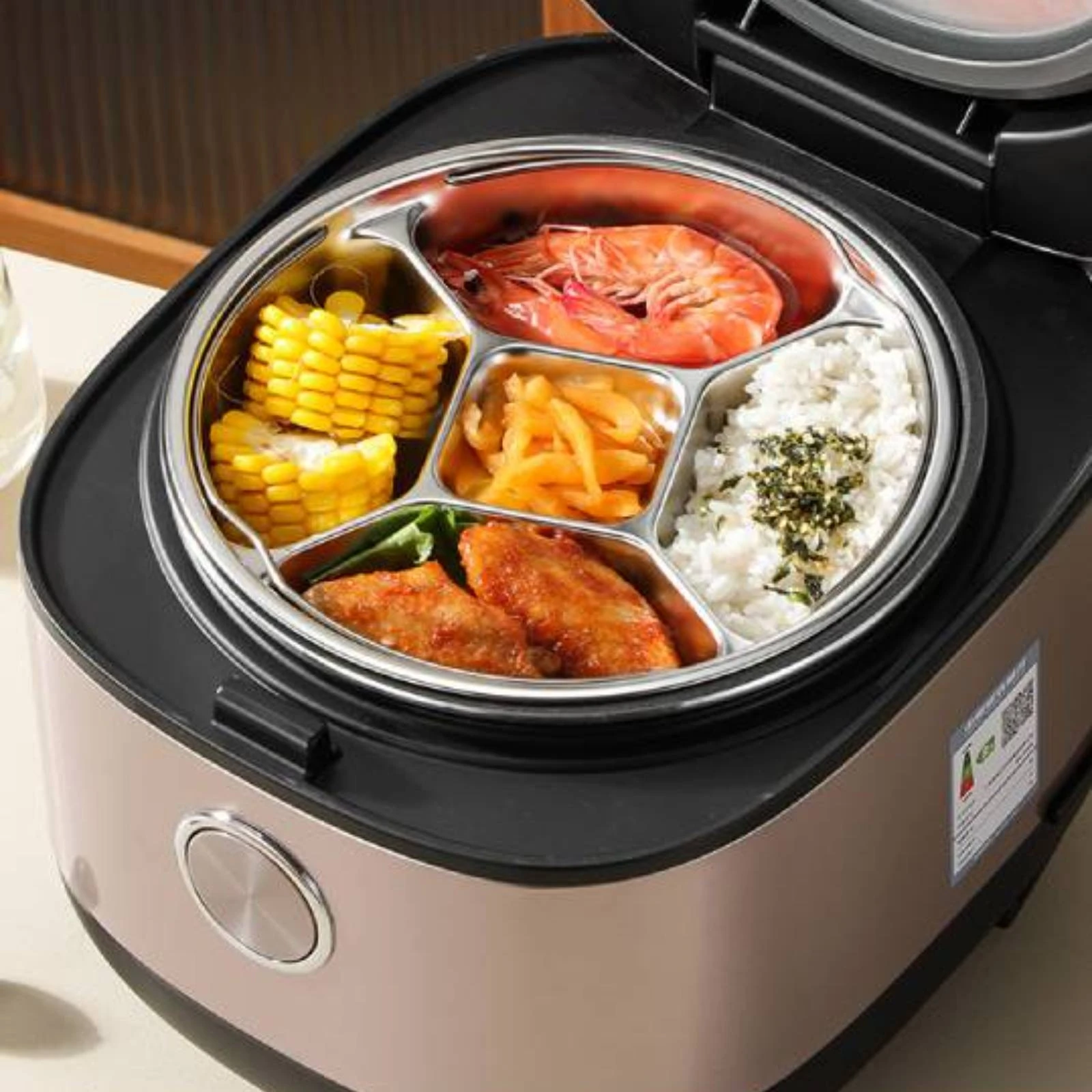 5-Compartment Steaming Plate Portion Control Stainless Steel Steaming Plate 5-Compartment Steamer Tray Corrosion Resistant