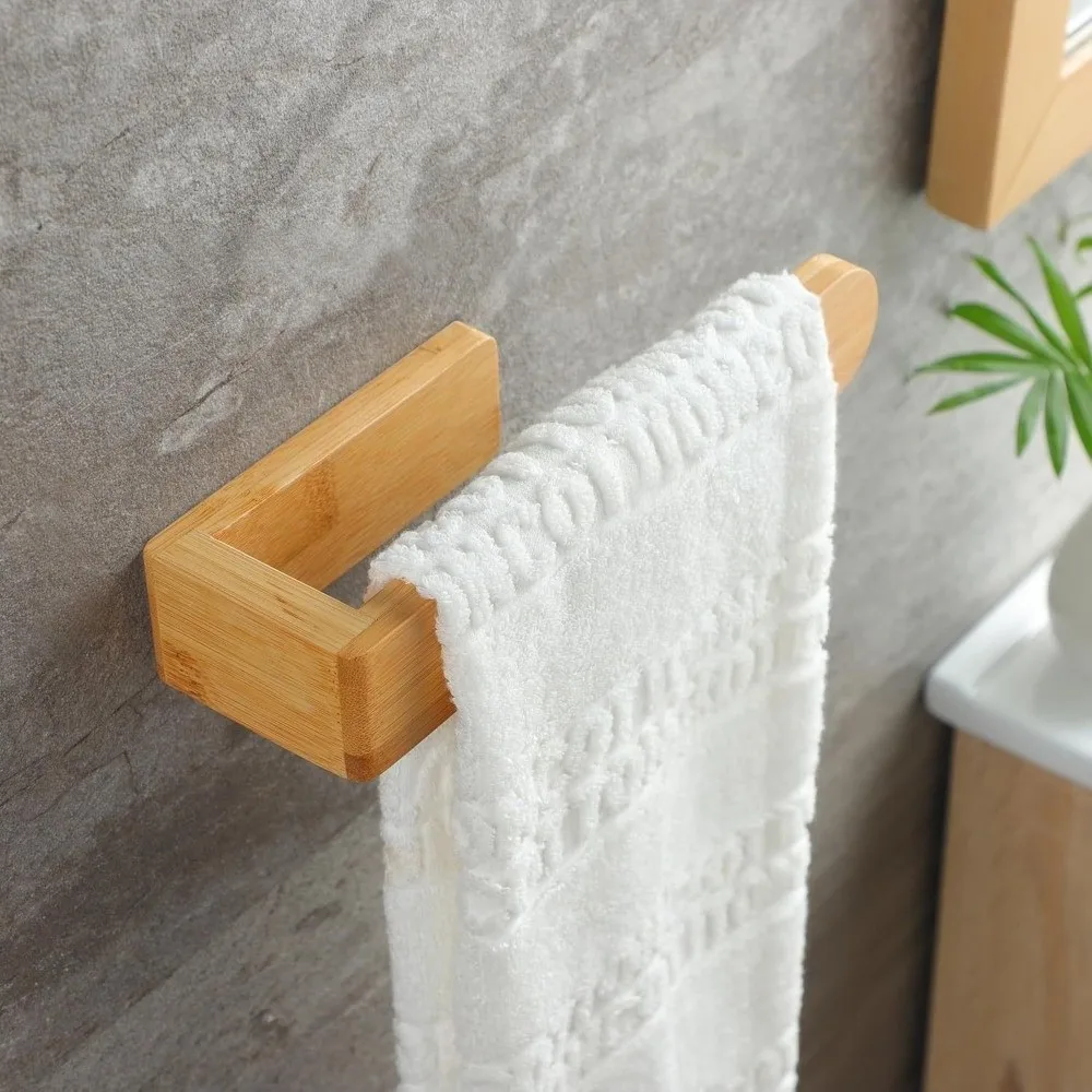 Durable Adhesive Bamboo Wooden Towel Rack Wall-Mounted Toilet Storage No Drill Shelf Waterproof Bathroom Organizer Bathroom