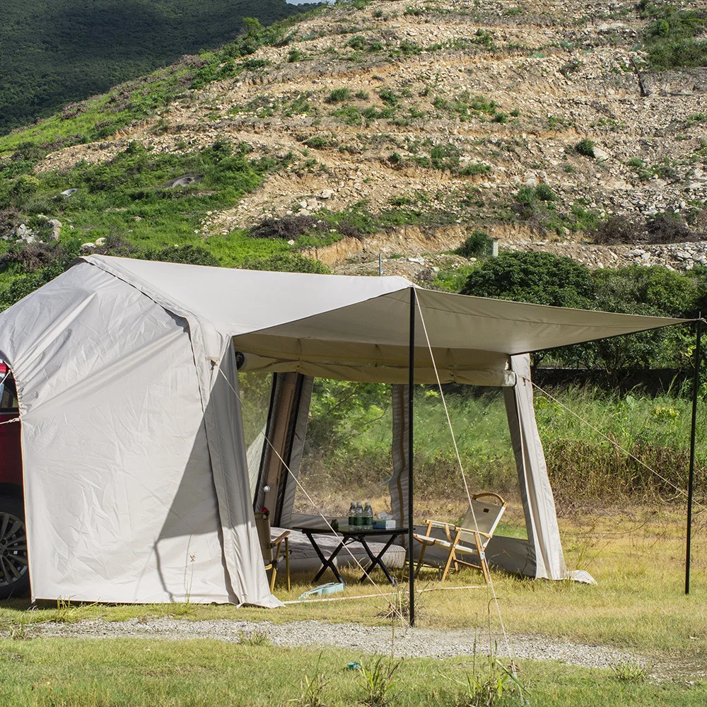 Outdoor Oxford Double Layer Car Tail Tent with Canopy Camping Sunshade Rainproof Quick Setup Foldable Tent