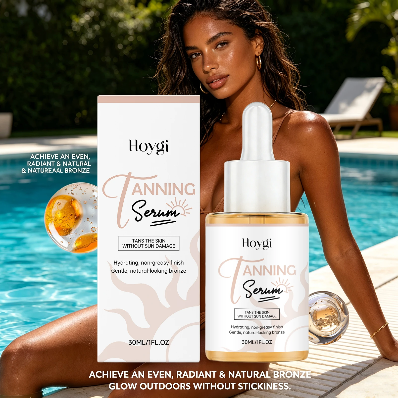 Tanning Serum Lasting Solarium Suntan Skin Moisturizing Fast Absorbing Sunless Bronzing Tanning Serum Natural-Looking Tanner