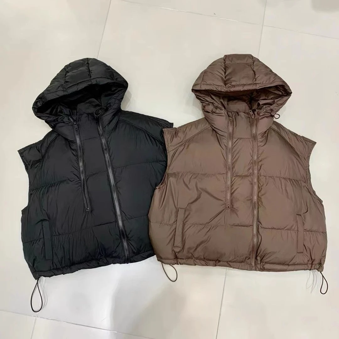 Autumn Winter Short Down Cotton Waistcoat Women 2025 New Fashion Loose Casual Hooded Cotton Vets Zipper Outerwear Female