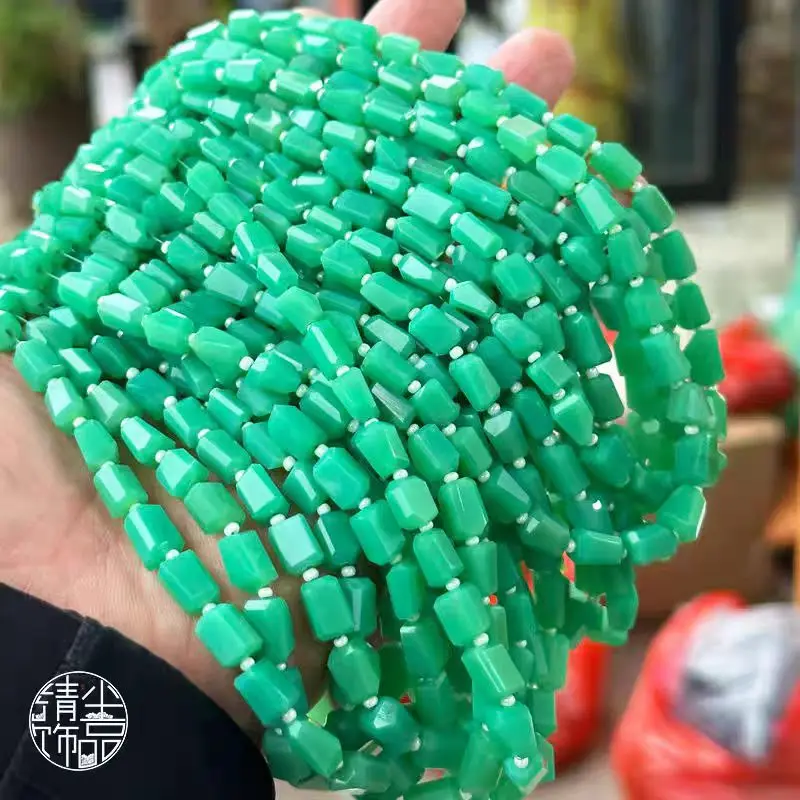 Chrysoprase Green Chalcedony Baroque Faceted 6-8mm nature for DIY making jewelry 20cm Loose beads