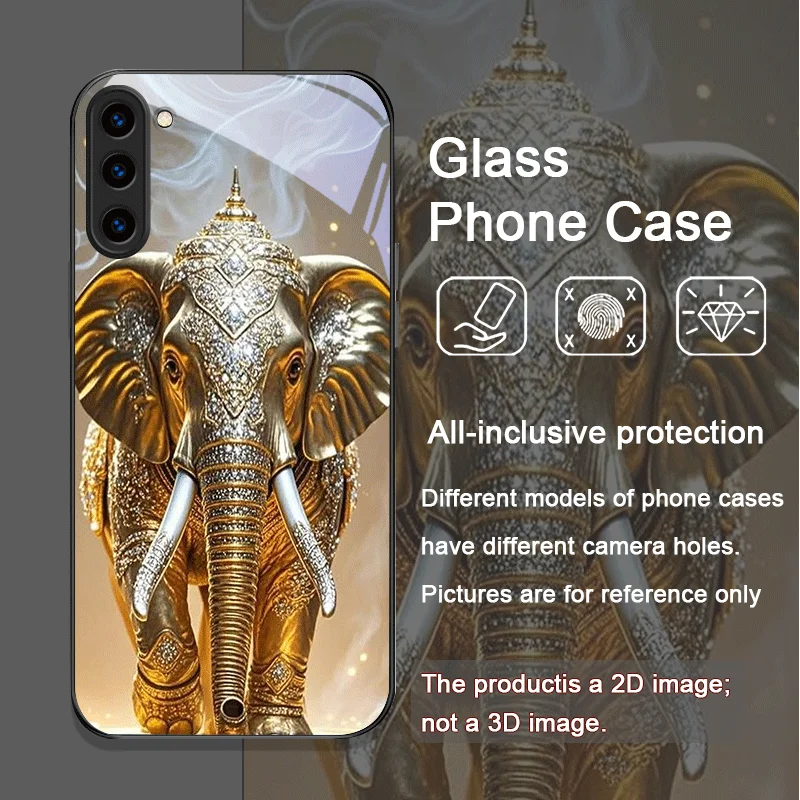 الفاخرة الذهبي الفيل نمط الزجاج المقسى قضية الهاتف لسامسونج غالاكسي S25 الترا S24 S23 S10 زائد S22 S21 S20 FE يغطي #5