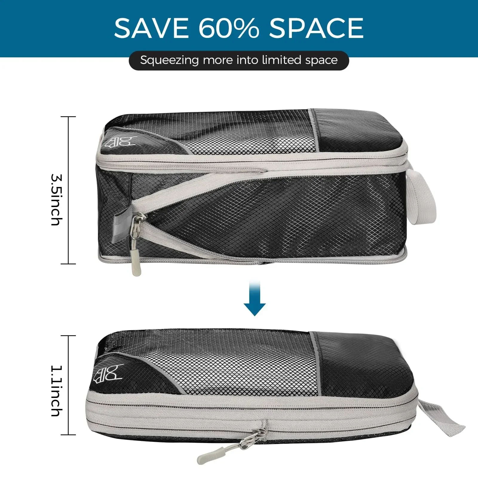 5-6PCS Compressed Packing Cubes Travel Storage Set With Shoe Bag Mesh Visual Luggage Organizer Portable Lightweight Suitcase Bag