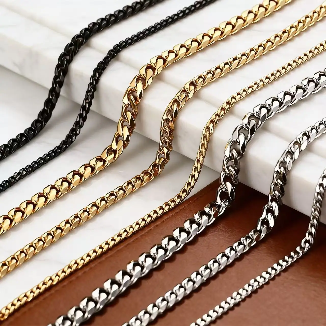 3/5/7/9MM Stainless Steel Cuban Link Chain Necklace For Women Men Neck Waterproof Jewelry Accessories