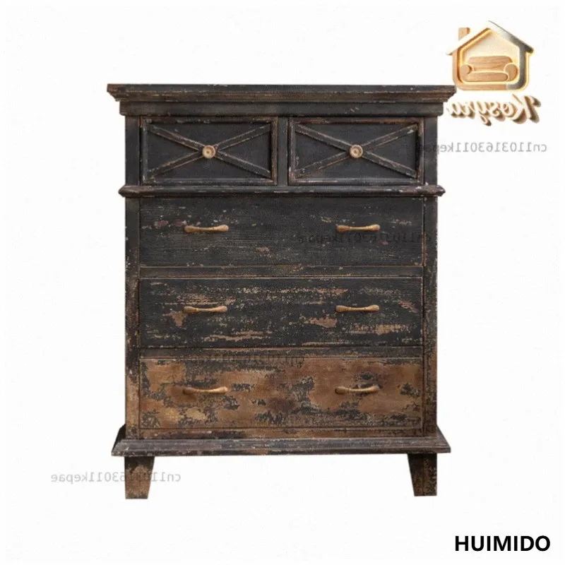 American rural pastoral retro and old chest of drawers, solid wood living room drawer side cabinet, wabi sofa chest of drawers