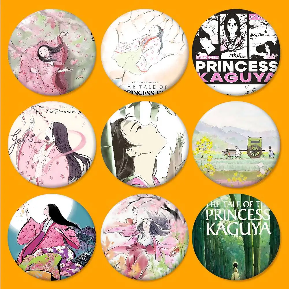 Anime Cosmic The Tale of The Princess Kaguya Tinplate Pin Button Custom Anime Role Old-school Brooch Cartoon Collar Badge