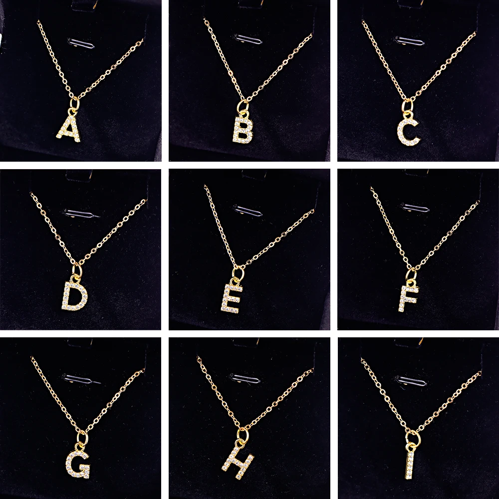 Kpop Shining A-Z Letter Pendant Charm Necklace 26 Initial Alphabet Name Golden Clavicle Chain Party Valentine\'s Day Jewelry Gift