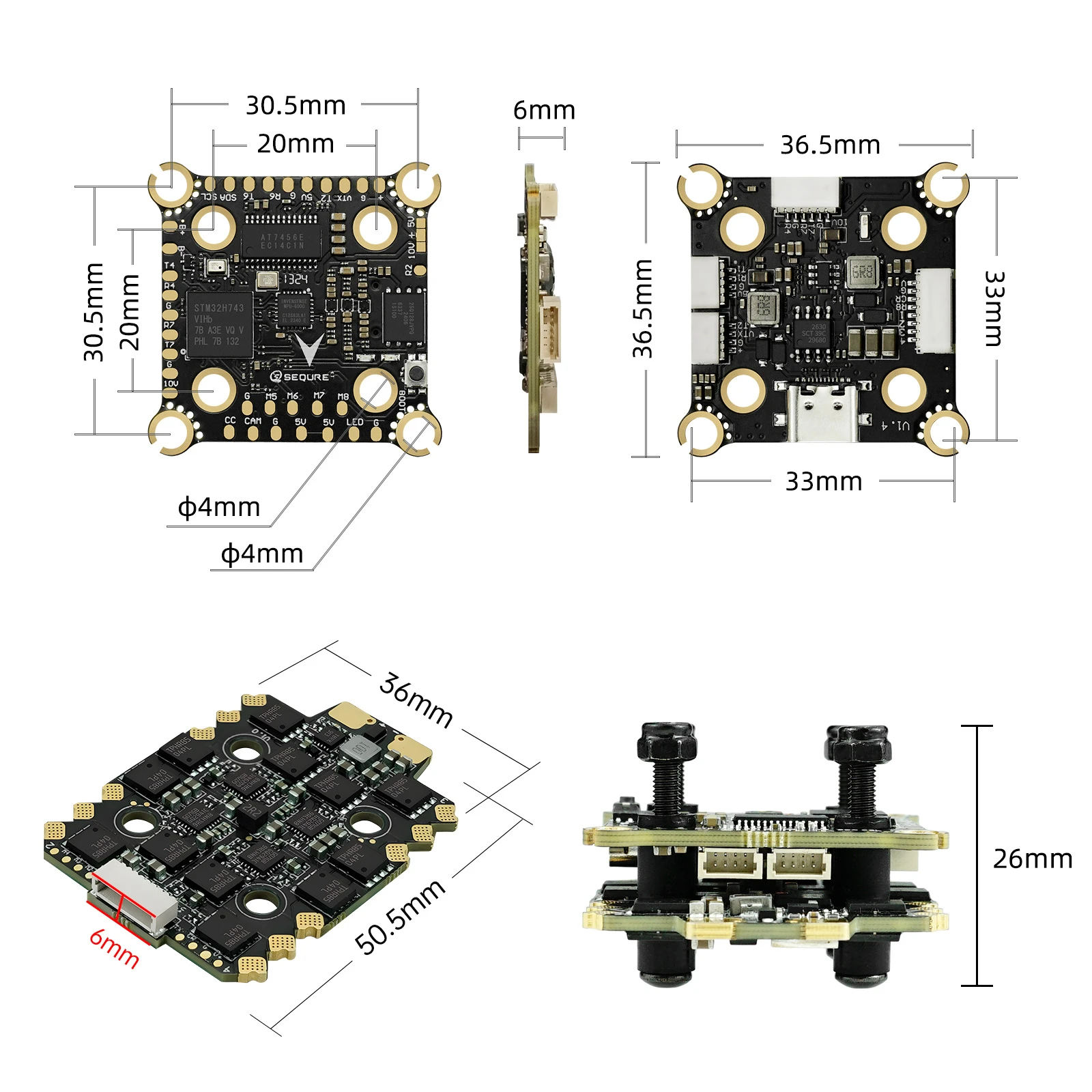 Sequre H743 & E70 G1 Stack Fc Mpu6000 70a 128k Esc 4-8s For Racing Freestyle Fpv Racing Drone