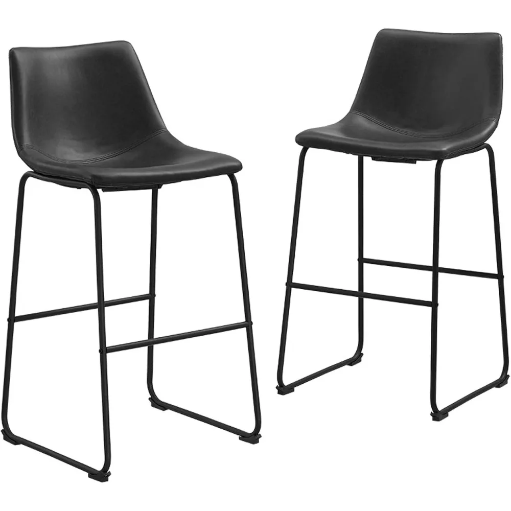 Douglas Urban Industrial Faux Leather Armless Bar Chairs, Set of 2, Black