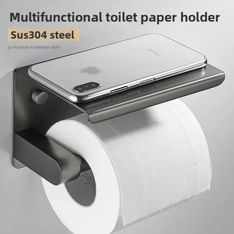DurablePaper Towel Holder No Punching 304 Stainless Steel Bathroom Roll Holder Wall-mounted Hand Wiping Carton