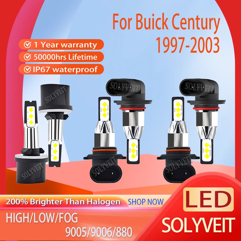 

Night Visibility Waterproof Dustproof 9005 9006 880 LED Headlight foglight For Buick Century 1997 1998 1999 2000 2001 2002 2003