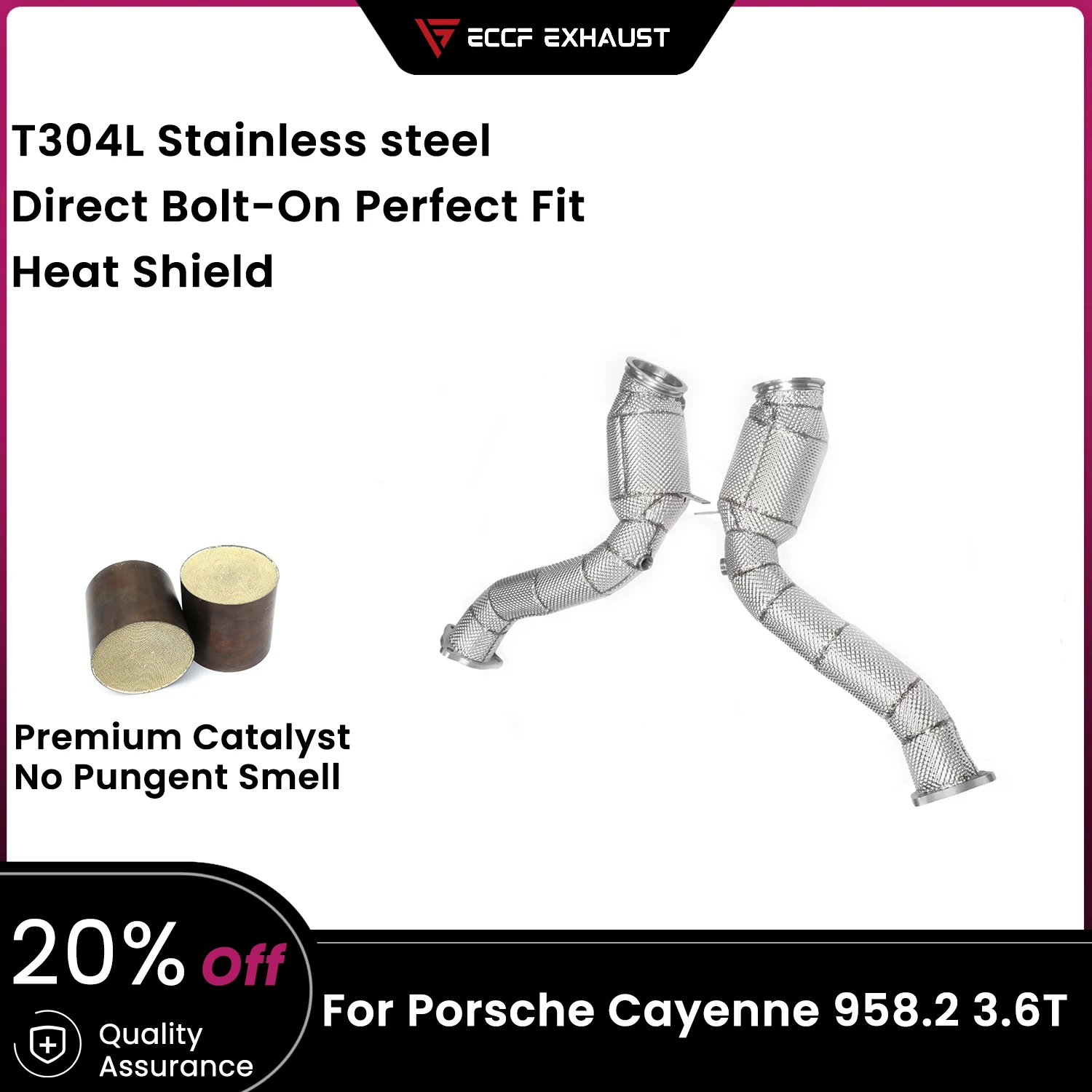 

High Flow Stainless Steel Downpipe With Heat Shield For Porsche Cayenne 958.2 3.6T Unlock True Performance