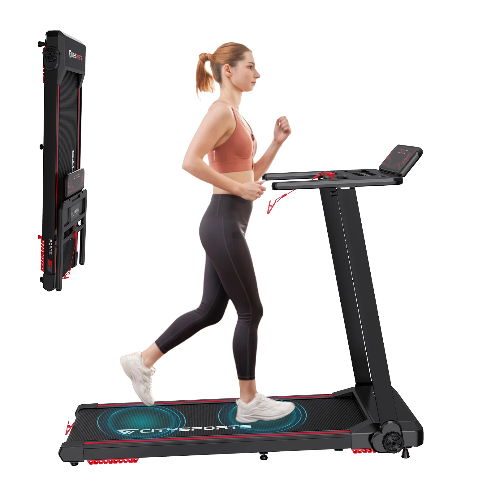 CITYSPORTS PRO loopband, opvouwbare loopband met 8% helling, fitnessapparatuur, APP en Bluetooth-luidspreker, 1-12 km/u, 120 kg