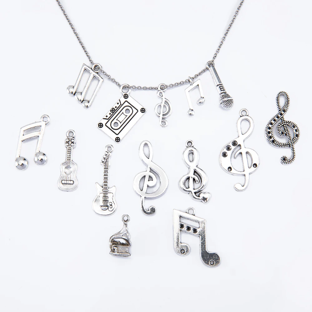 50g Alloy Retro Musical Note Series Fashion Charms Various Mixed Pendants for DIY Bracelet Necklace Jewelry Making Accessories