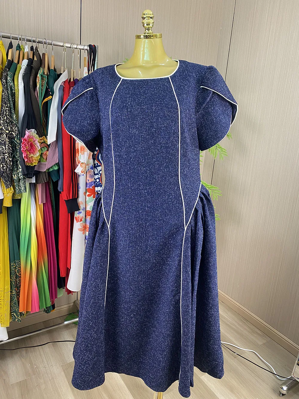 2026 Spring New Collection: European & American-Style Minimalist, Slim-Fit, Puff-Sleeve Denim Mini Dress-GZXX1219