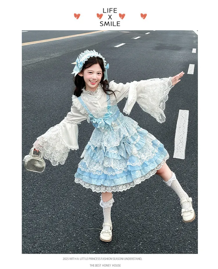 Ins Sweet Kids Boutique Lolita Mädchen Prinzessinnenkleid Spanisches Lolita Qualitäts-Trägerkleid für Partys und Hochzeiten Fotografie-Kleidung – Detail 8