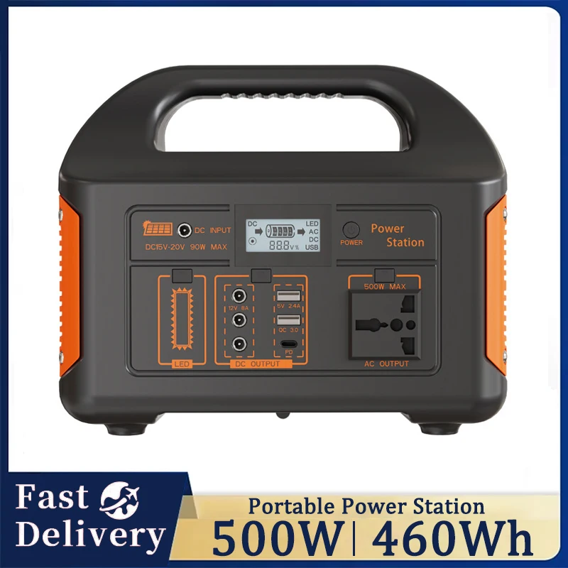 

Портативная электростанция 500 Вт, солнечный генератор, 460 Втч, LiFePo4, аккумуляторы, 110 В, 220 В, источник питания для хранения энергии, светодиодный аккумулятор для кемпинга