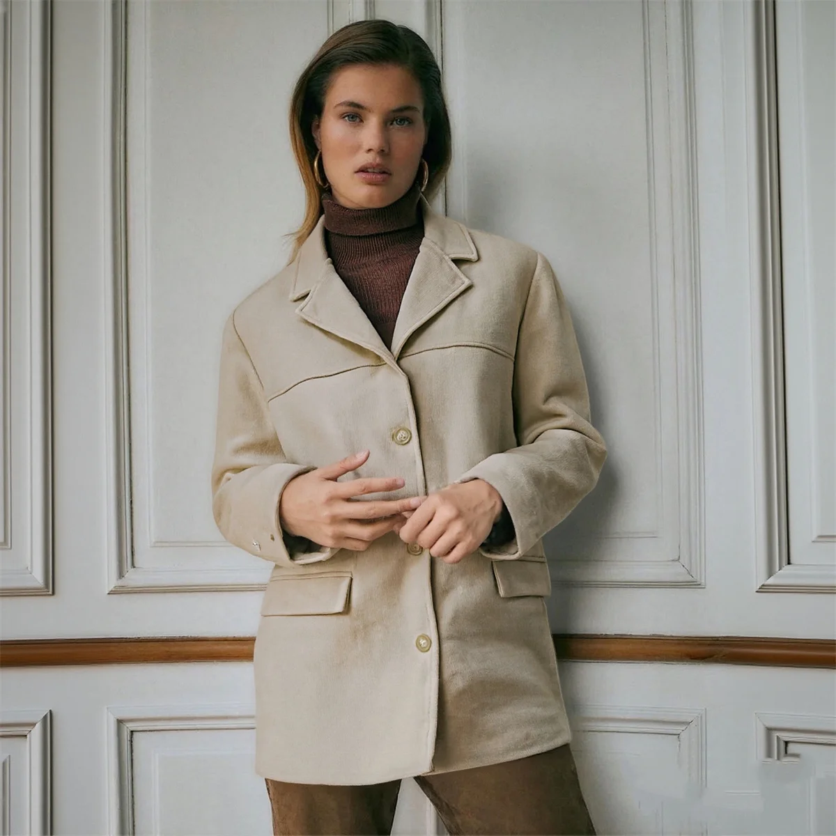 

Women Fashion Vintage Leather Jacket 2025 Autumn Winter New In Solid Lapel Single Breasted Coat Street Loose Blazer Outfit Coats