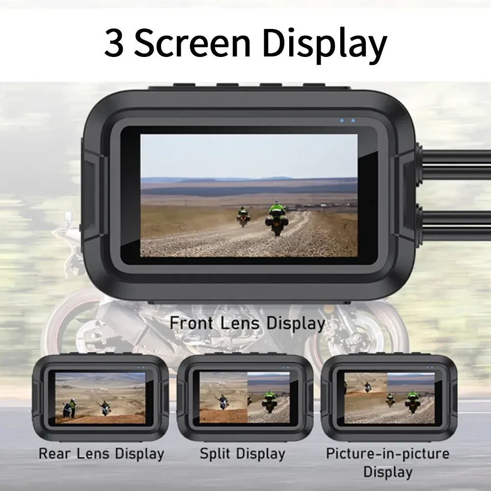 1080P Motorcycle DVR Front Rear View Motorcycle Dash Cam Video Recorder 3 Inch RGB High Brightness Black Night Vision