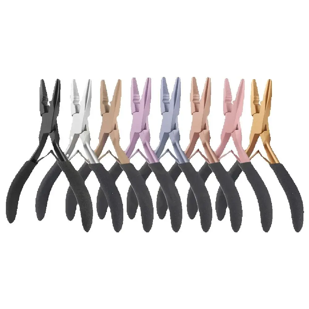 Szczypce do przedłużania włosów z antypoślizgowym uchwytem, szczypce do mikroringów, zaciskarka do mikroringów do przedłużania włosów metodą weft, do włosów z efektem tinsel.