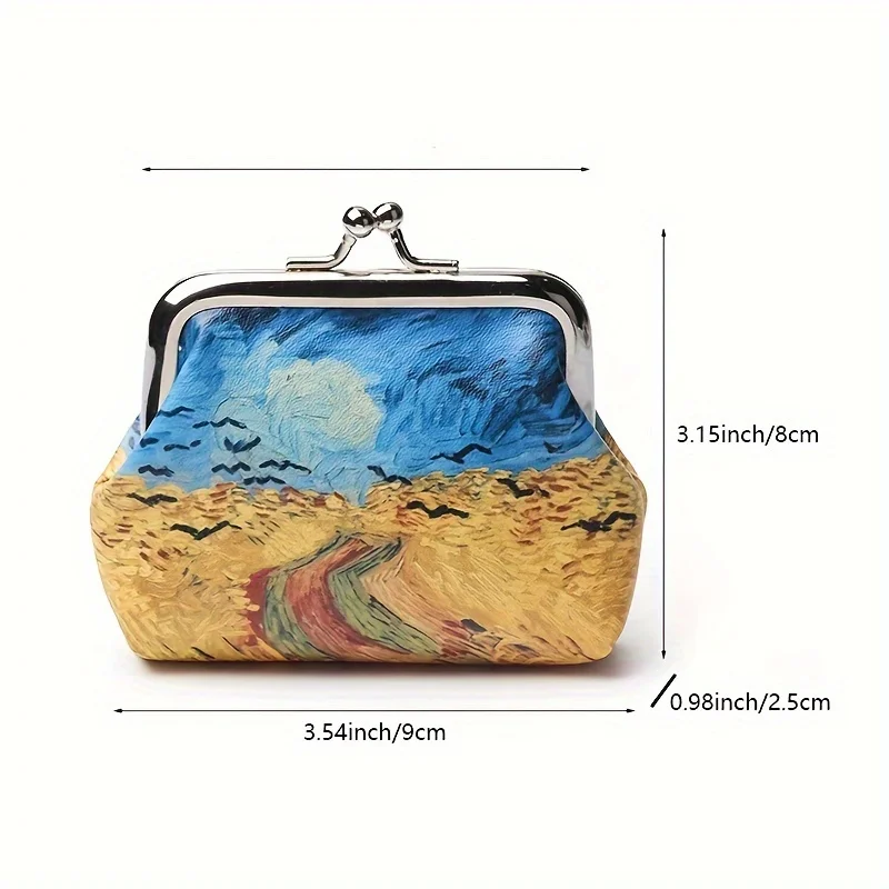 1pc Van Gogh Oil Painting Small Coin Purse, Landscape/Flower Pattern Coin Purse