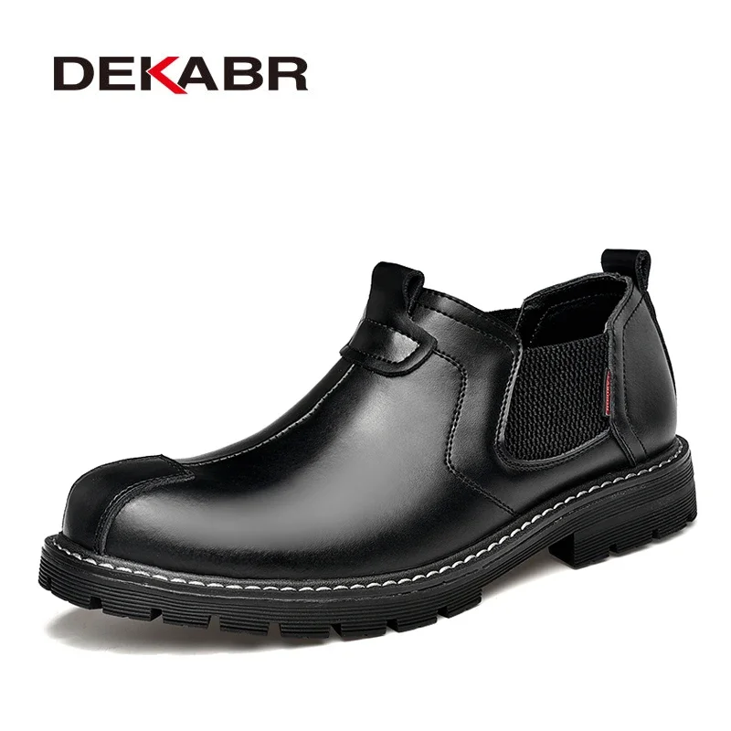 DEKABR Brand Men Casual Shoes Split Leather Breathable Men\'s Slip On Flats Work Shoes For Men Handmade High Top Shoes