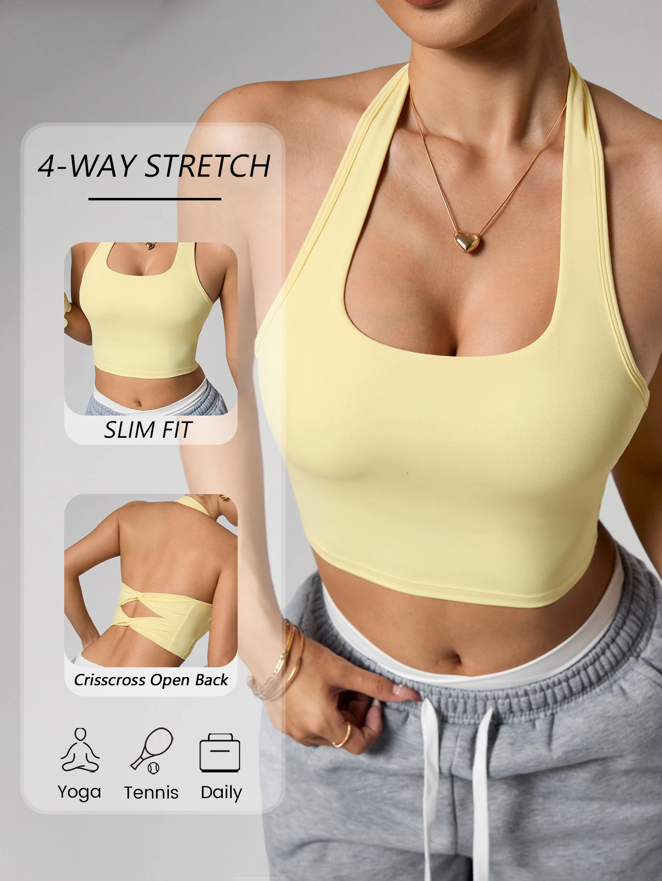 Women's Double Bowknot Halter Yoga Tank Top Plunging Open Back Built-in Cups High Support for Gym Daily view 3