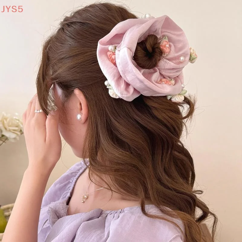 Sweet Pearl Rose Fashionable Bun Hairstyle Elegant Hair Tie INS French Girl Hair Accessory